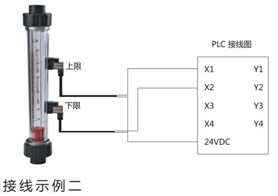帶報(bào)警開(kāi)關(guān)式塑料管流量計(jì)接線示例二